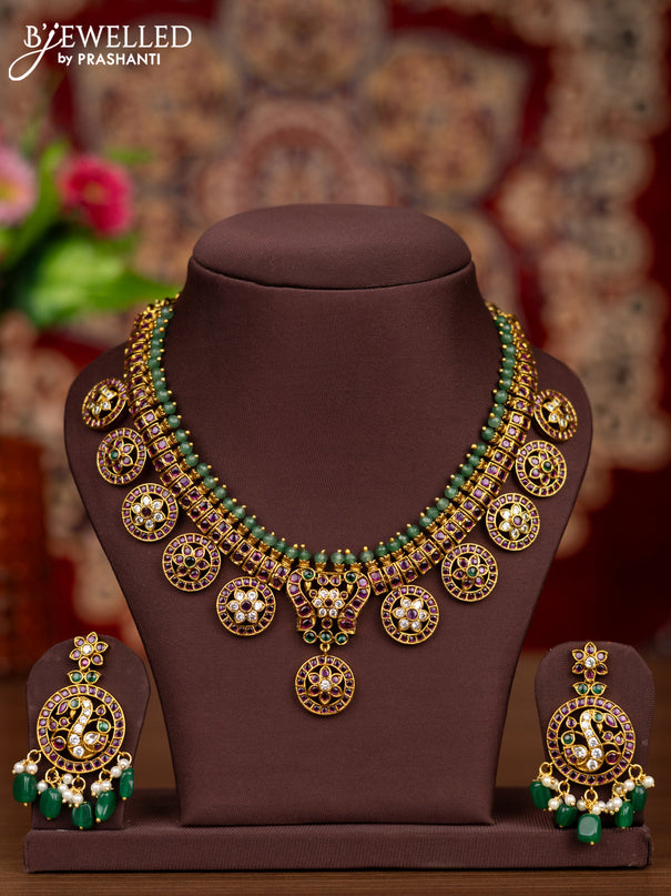 Antique necklace bottumala design with kemp and cz stones