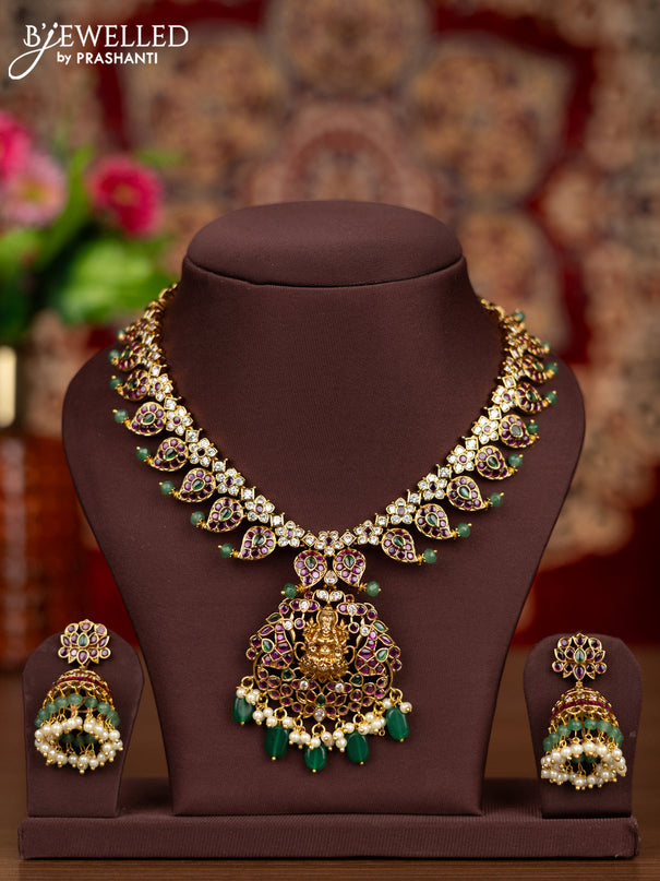 Antique 3 changable pendant necklace with lakshmi & manga design and pearl & beads hangings