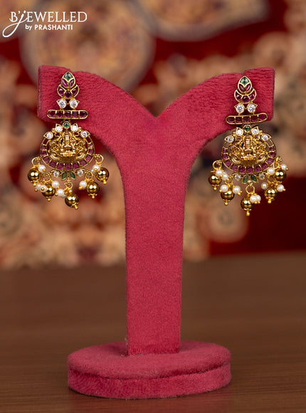 Antique necklace lakshmi & manga pattern with kemp & cz stones and pearl & golden beads hangings