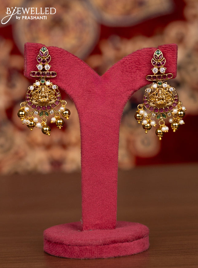 Antique necklace lakshmi & manga pattern with kemp & cz stones and pearl & golden beads hangings