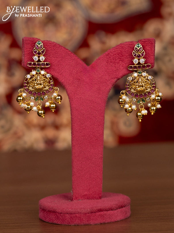 Antique necklace lakshmi & manga pattern with kemp & cz stones and pearl & golden beads hangings
