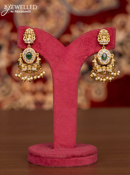 Antique necklace lakshmi design with kemp & kundan cz stones and pearl & golden beads hangings