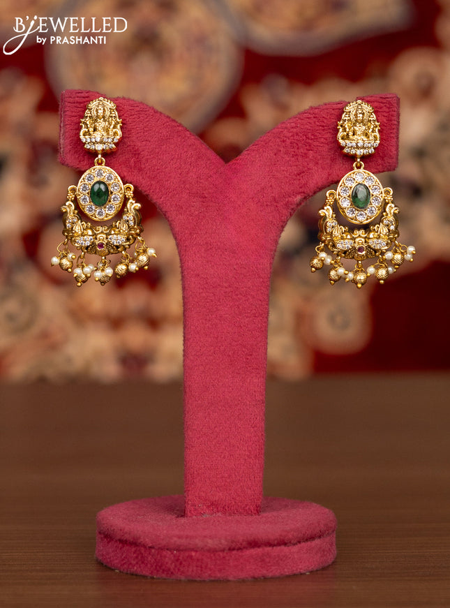Antique necklace lakshmi design with kemp & kundan cz stones and pearl & golden beads hangings