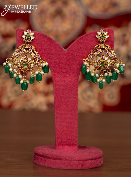 Antique necklace manga pattern with kemp & cz stones and pearl & green beads hangings
