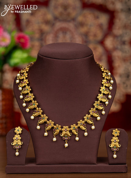 Antique necklace floral & manga design with kemp stones and pearl hangings