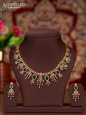 Antique necklace with emerald & cz stones