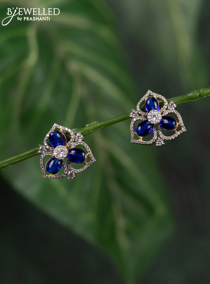 Zircon earrings with blue beads and cz stones in gold finish