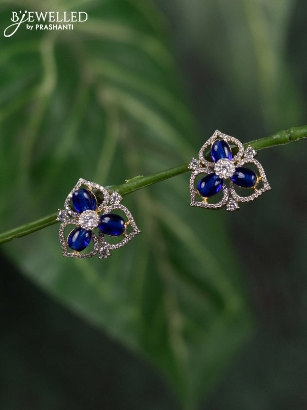 Zircon earrings with blue beads and cz stones in gold finish