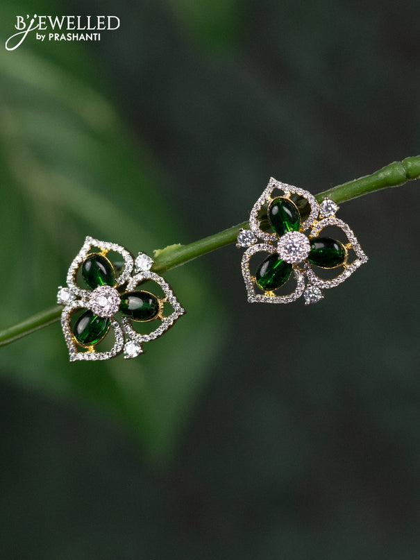 Zircon earrings with green beads and cz stones in gold finish