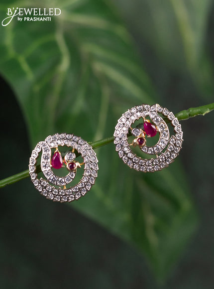 Zircon earrings peacock design with ruby and cz stones in gold finish