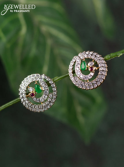 Zircon earrings peacock design with emerald and cz stones in gold finish