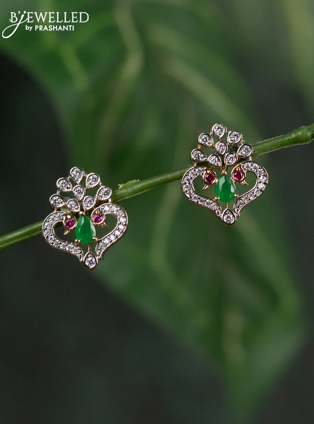 Zircon earrings with kemp and cz stones in gold finish