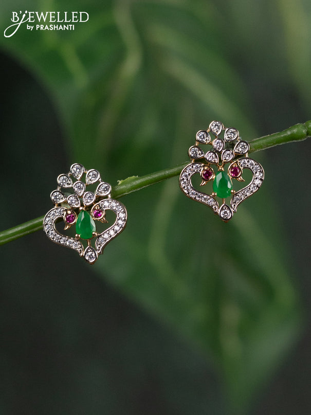 Zircon earrings with kemp and cz stones in gold finish