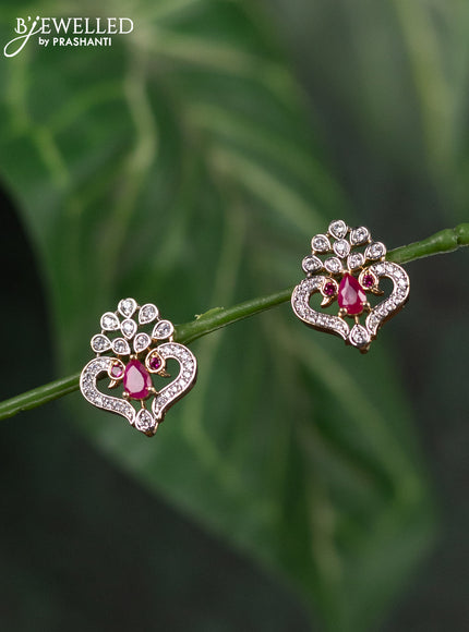 Zircon earrings with ruby and cz stones in gold finish