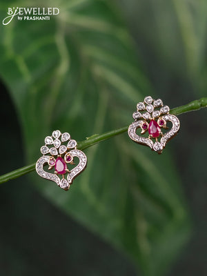 Zircon earrings with ruby and cz stones in gold finish