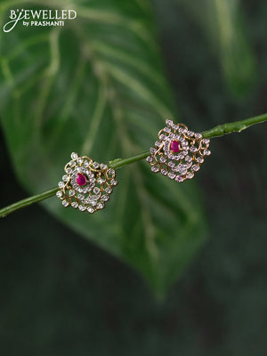 Zircon earrings with ruby and cz stones in gold finish