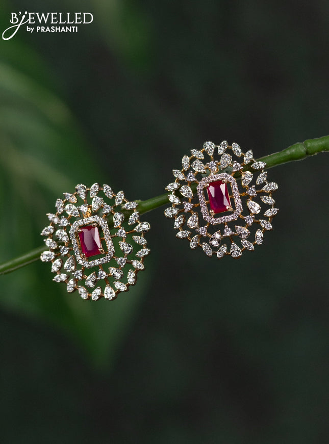 Zircon earrings with ruby and cz stones in gold finish