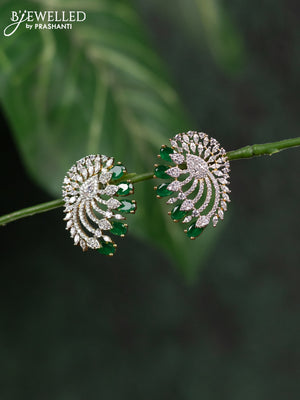 Zircon earrings with emerald and cz stones in gold finish