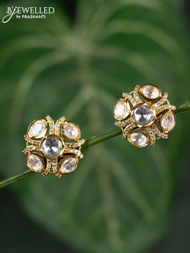 Zircon earrings with kundan and cz stones in gold finish