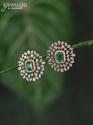 Zircon earrings with emerald and cz stones in gold finish
