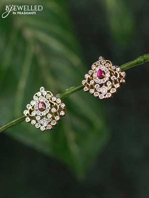 Zircon earrings with ruby and cz stones in gold finish