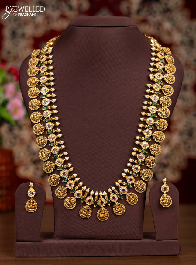 Antique haaram lakshmi kasu design with kemp & cz stones and pearls