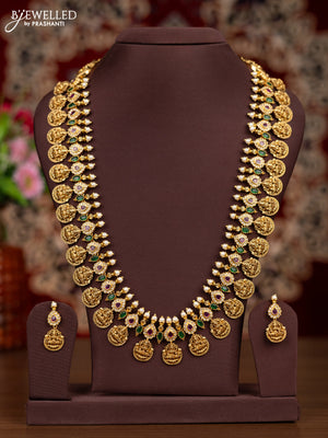 Antique haaram lakshmi kasu design with kemp & cz stones and pearls