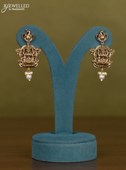 Necklace lakshmi design with cz stones and pearl hangings in victorian finish