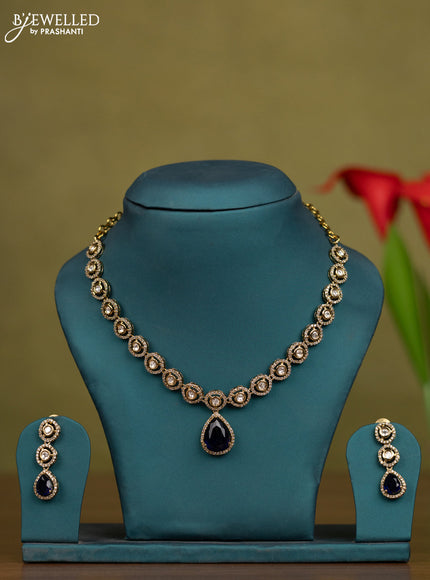 Necklace with sapphire & kundan and cz stones in victorian finish