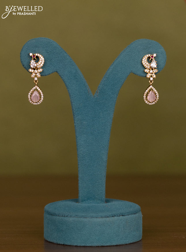Necklace peacock design with ruby & baby pink and cz stones in victorian finish