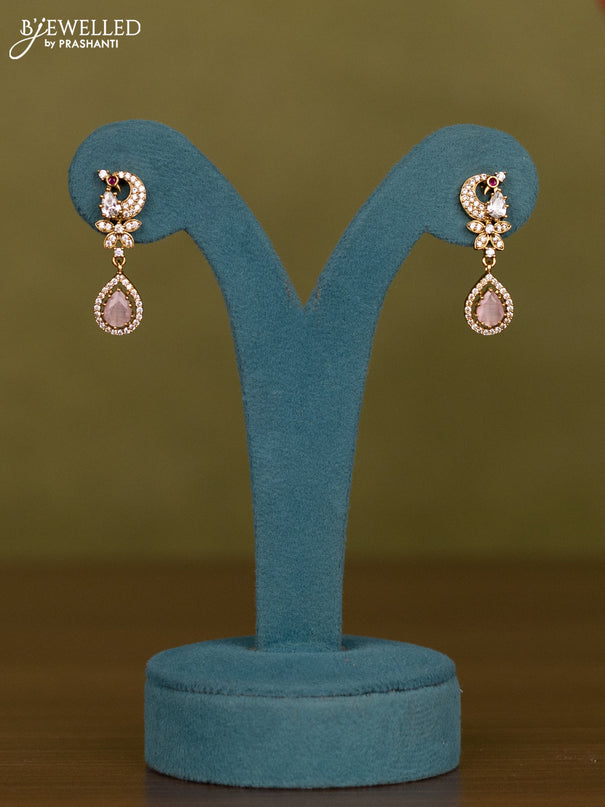 Necklace peacock design with ruby & baby pink and cz stones in victorian finish