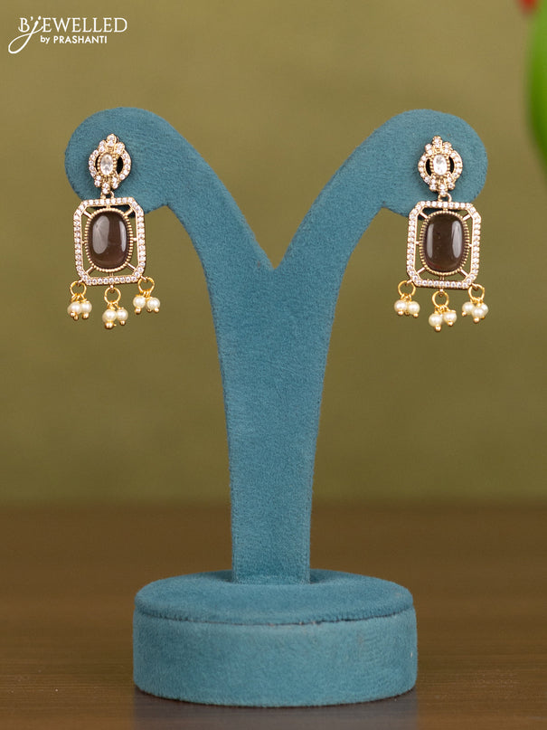 Necklace peacock design with purple & kundan cz stones and pearl hangings in victorian finish