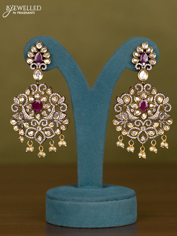 Necklace peacock & elephant design with ruby & kundan cz stones and pearl hangings in victorian finish