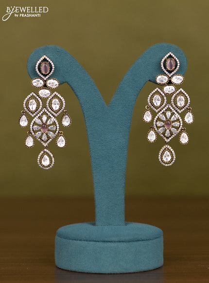 Necklace with baby pink & kundan and cz stones in victorian finish