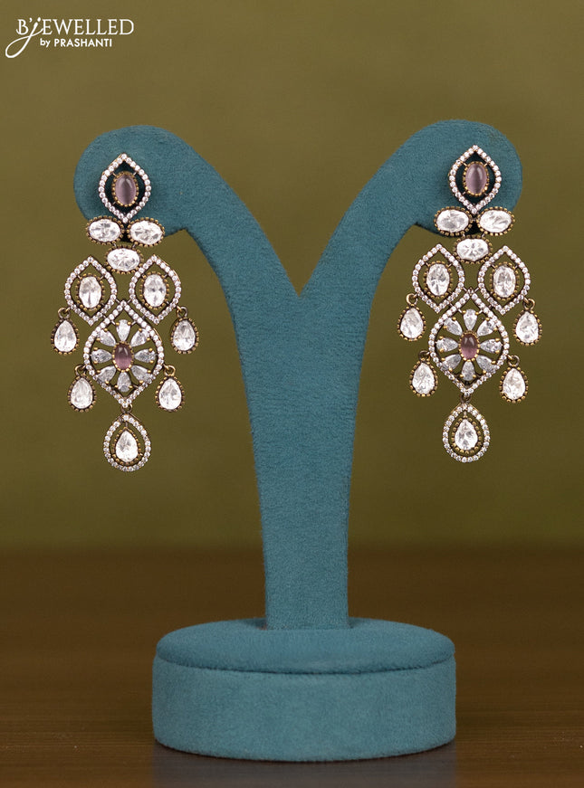 Necklace with baby pink & kundan and cz stones in victorian finish