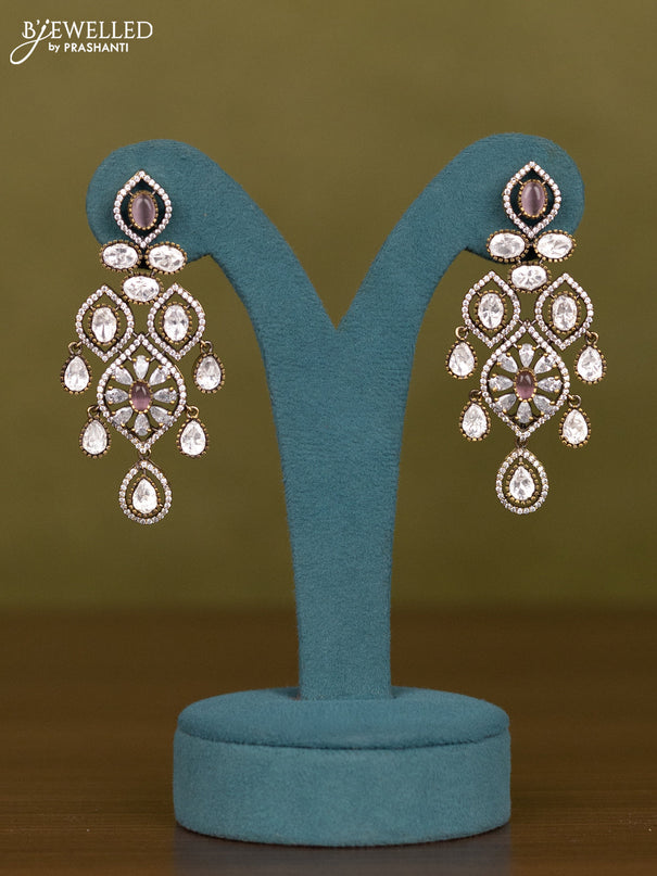 Necklace with baby pink & kundan and cz stones in victorian finish