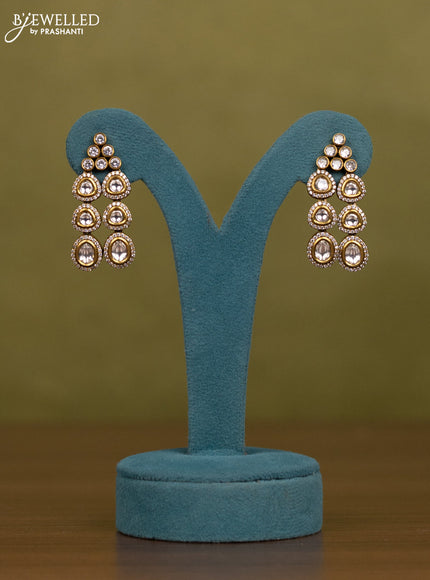 Necklace triple layer with kundan and cz stones in victorian finish