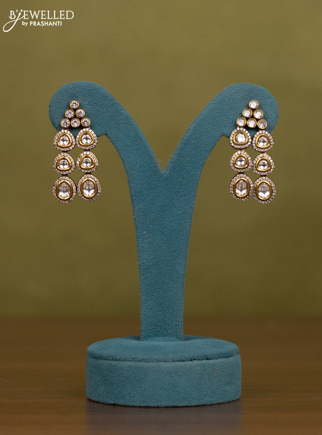 Necklace triple layer with kundan and cz stones in victorian finish