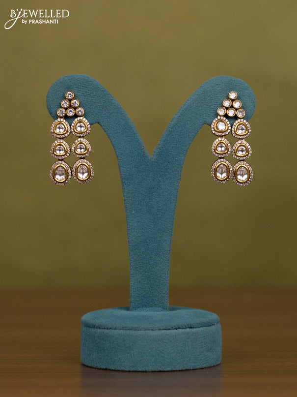 Necklace triple layer with kundan and cz stones in victorian finish