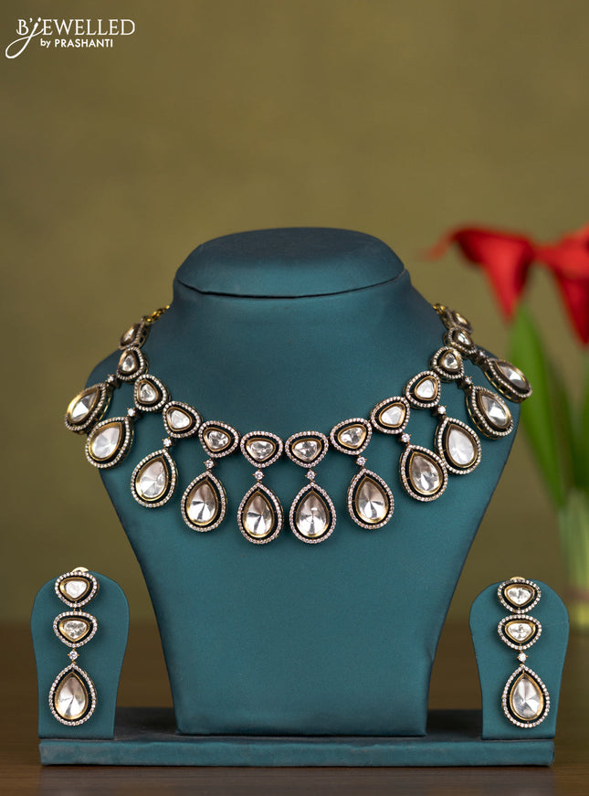 Necklace with kundan and cz stones in victorian finish