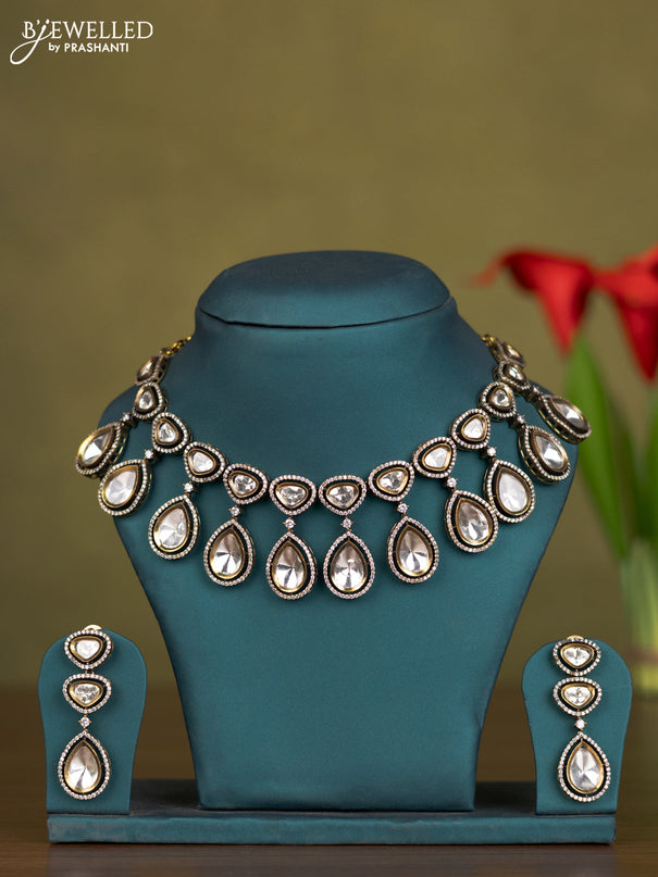 Necklace with kundan and cz stones in victorian finish