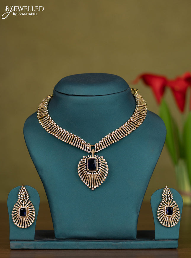 Necklace with sapphire and cz stones in victorian finish