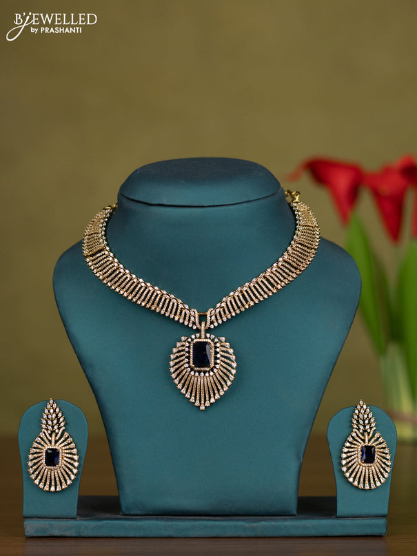 Necklace with sapphire and cz stones in victorian finish