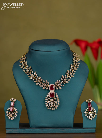 Necklace with ruby and cz stones in victorian finish