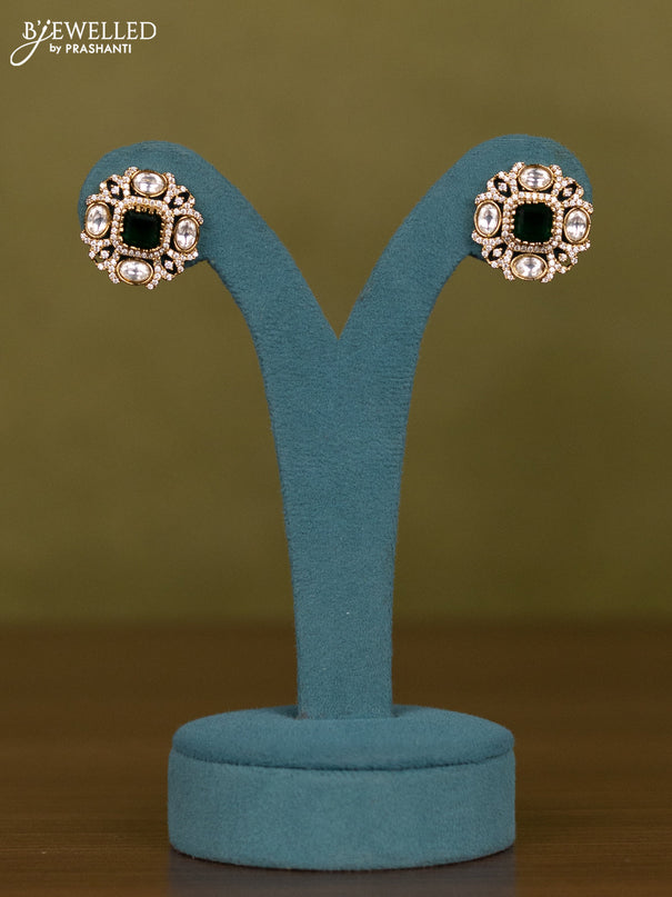 Necklace with emerald & kundan and cz stones in victorian finish