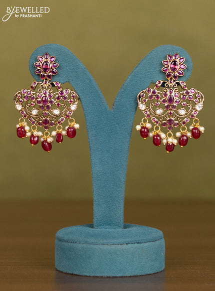 Necklace with ruby & kundan stones and pearl & pink beads hangings in victorian finish