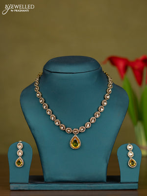 Necklace with yellow & kundan and cz stones in victorian finish