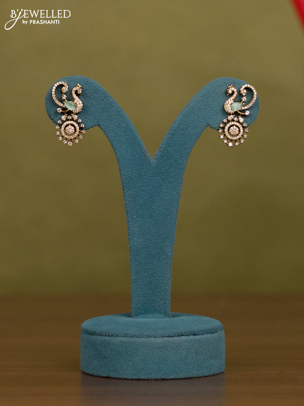Necklace peacock design with mint green and cz stones in victorian finish
