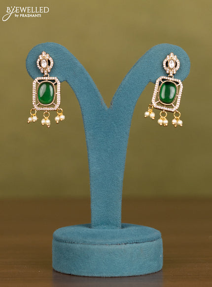 Necklace peacock design with emerald & kundan cz stones and pearl hangings in victorian finish