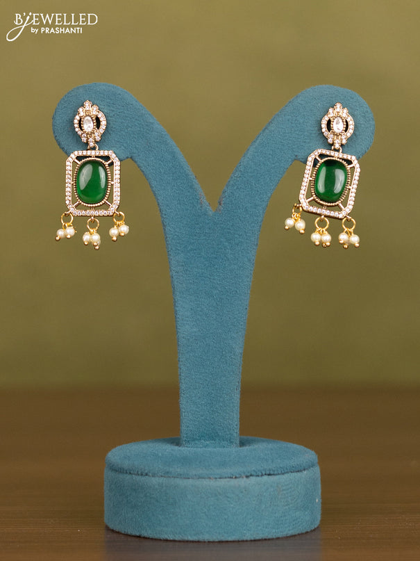 Necklace peacock design with emerald & kundan cz stones and pearl hangings in victorian finish